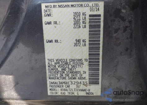 2014 Nissan Altima 2.5 Sv from USA, damaged, VIN 1N4AL3AP6EC329435